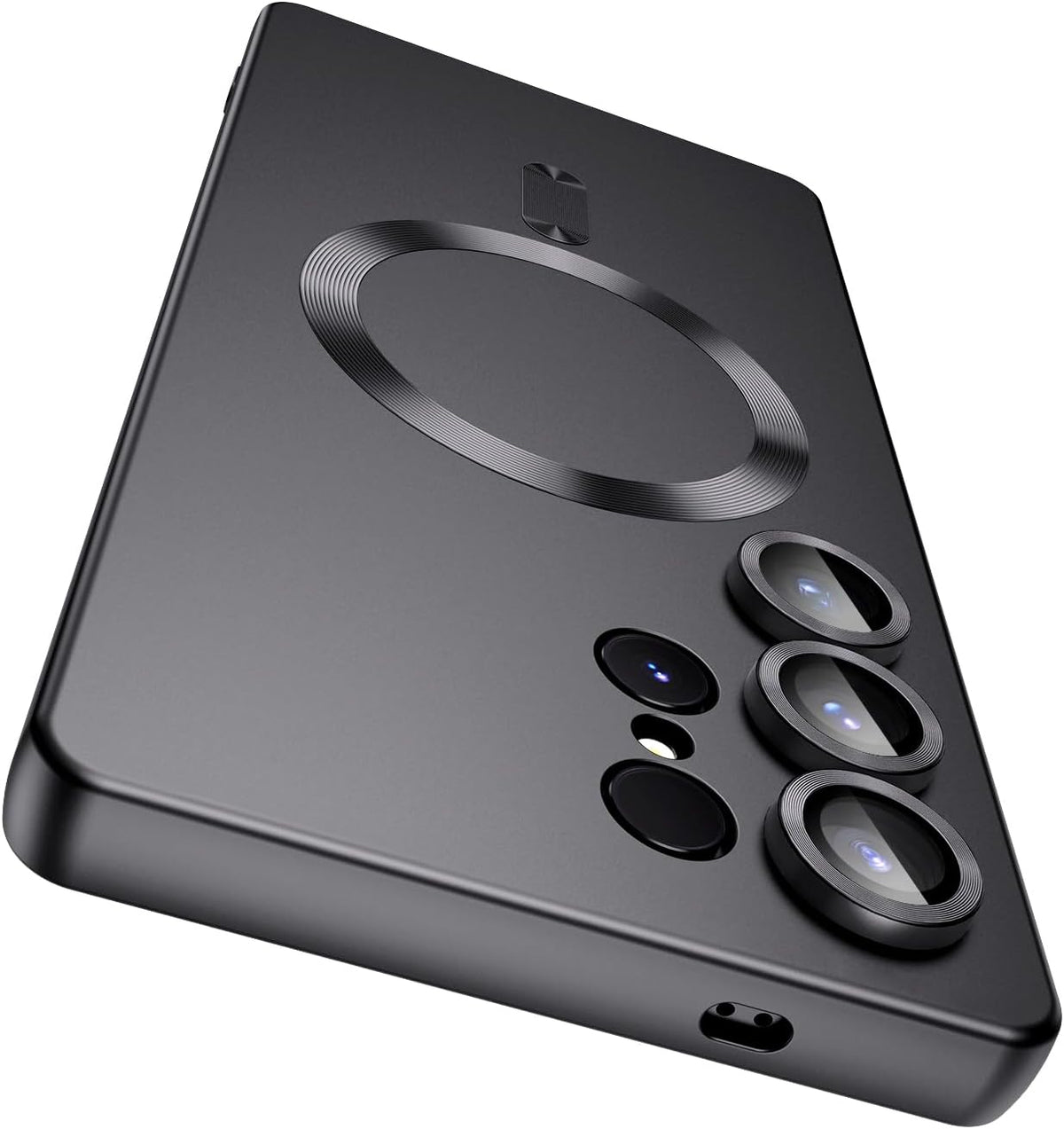 Magnetic for Samsung Galaxy S25 Ultra Case [Compatible with MagSafe][Built-in Camera Lens Protector] Slim Soft Silicone Bumper Shockproof Metallic Luster Phone Shell (Black)