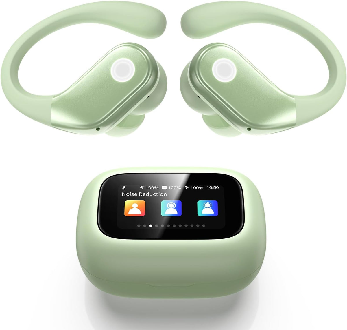 Wireless Earbuds, ANC Noise Cancelling Sport Ear Buds with Multifunctional Touch Screen, Bluetooth 5.4 Headphones, Bass Stereo Sound, 5 EQ Over The Ear Earbuds for Sports/Workout/Gym-Green