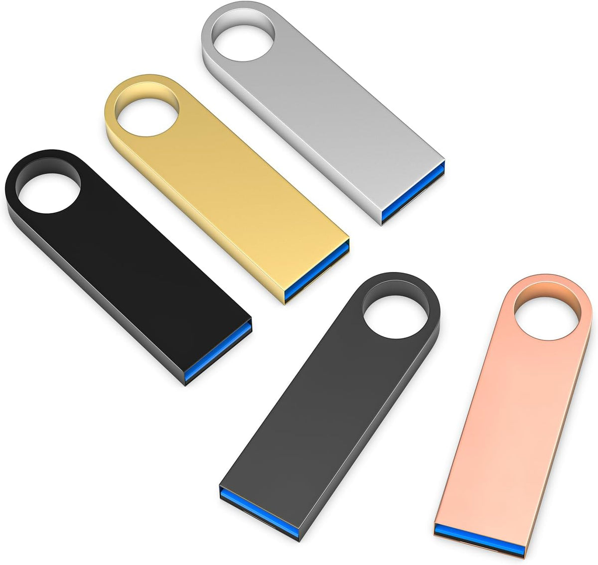 USB 3.0 Flash Drive 32GB 5 Pack, Wooolken High Speed USB 3.0 Thumb Drives Sleek Metal Flash Drives with Keychains, Memory Stick, USB Drive for PC/Computers/Mac/Laptops