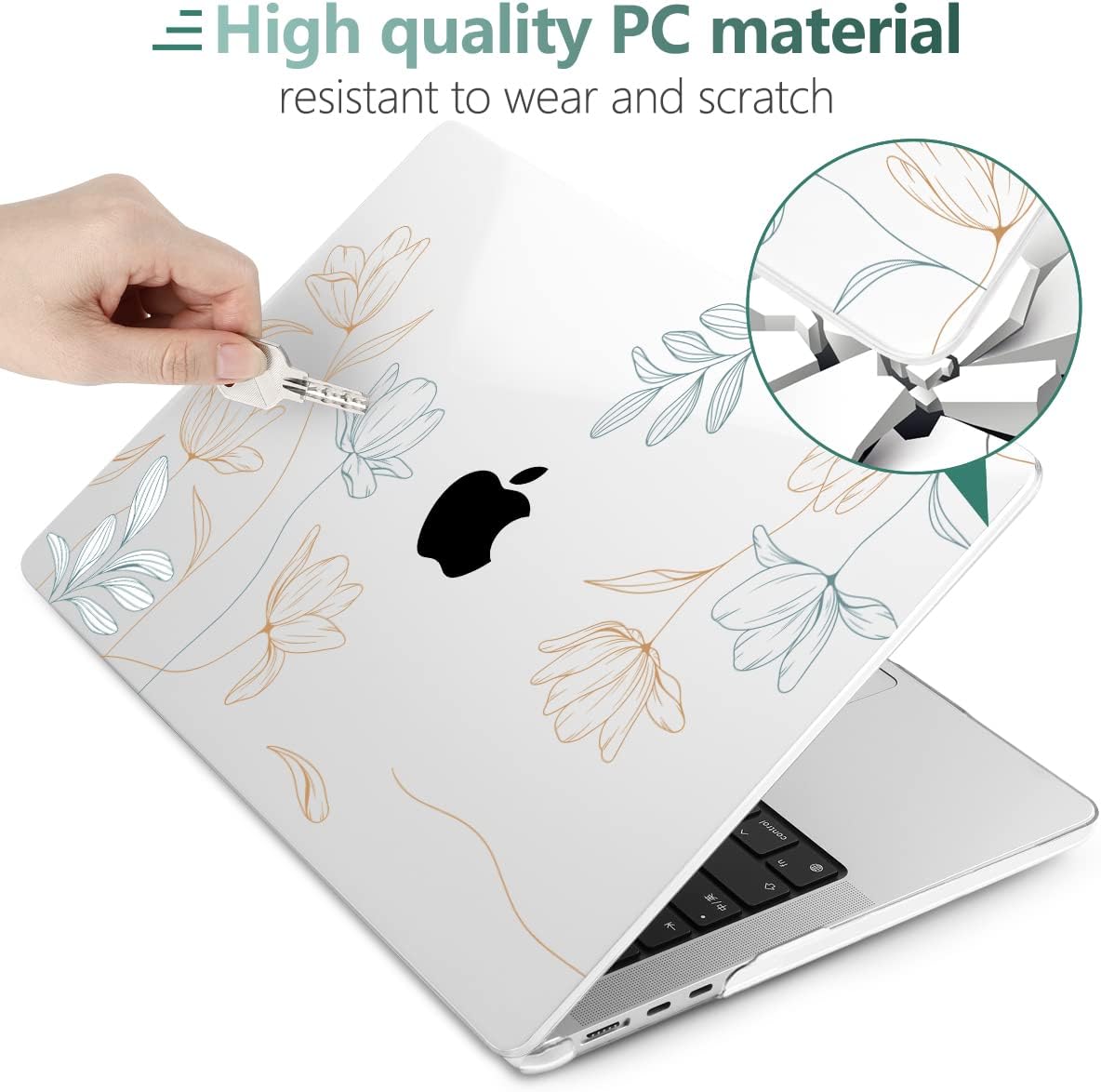 MEEgoodo Case for MacBook Air M4/M3/M2 13.6 inch 2025 2024 2022, Fit Model A3240 A3113 A2681, Compatible with MacBook Air 13 inch, Laptop Hard Shell Case with Keyboard Cover, Engraving Floral