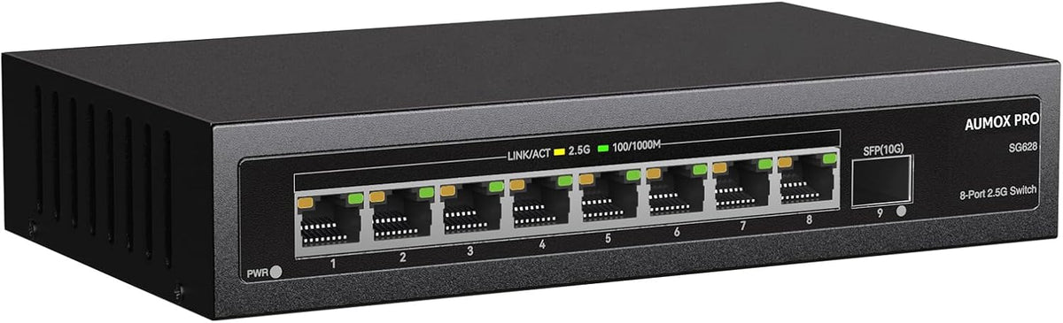 9 Port 2.5Gb Unmanaged Ethernet Switch with 8* 2.5G Base-T Ports, 1*10G SFP Ports, AUMOX PRO 60Gbps Switching Capacity Compatible with 100/1000/2500Mbps Plug and Play