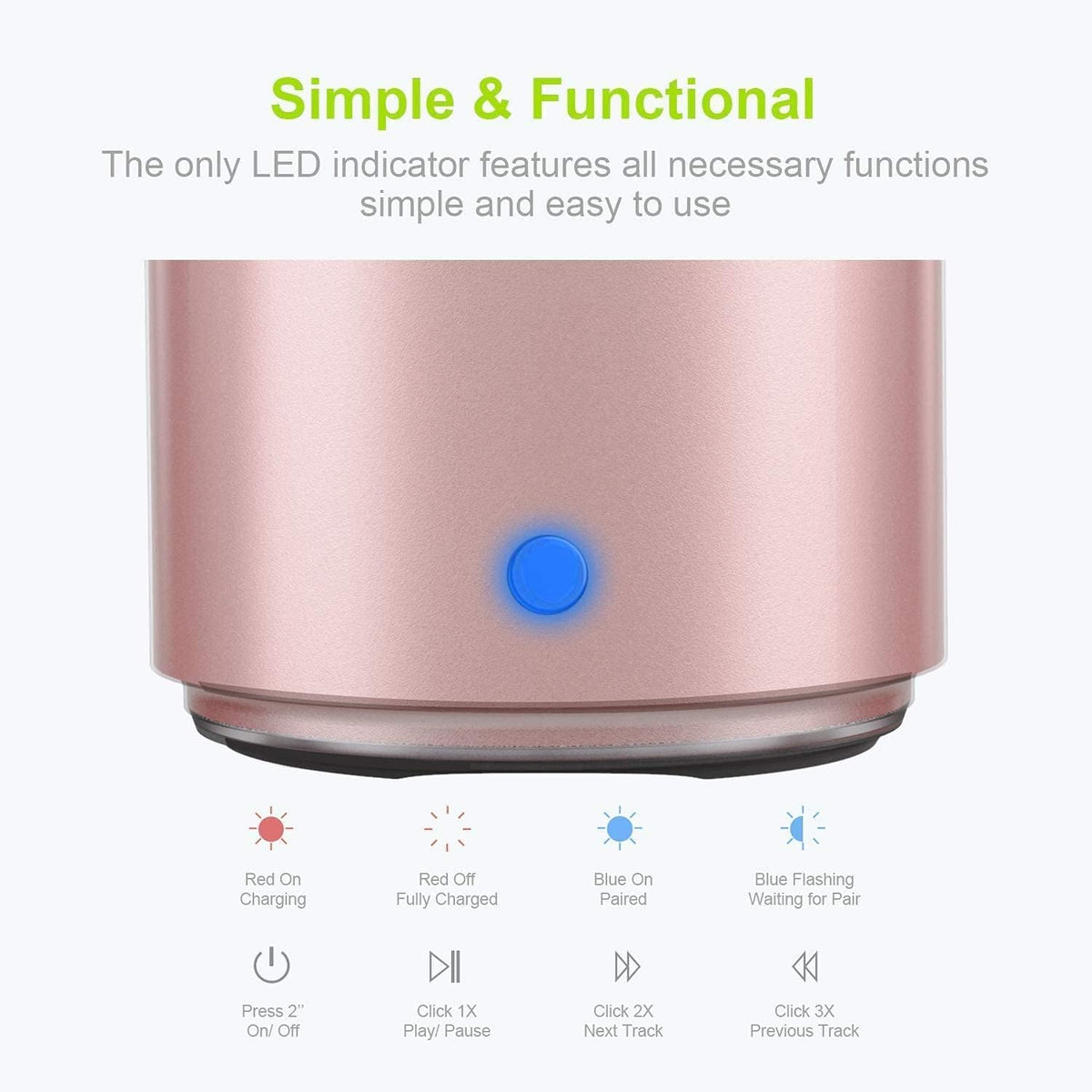EWA A106 Portable Mini Bluetooth Speaker, Enhanced Bass and High Definition Sound, Portable Design, for iPhone, iPad,Nexus,Laptops and More (Rosegold)