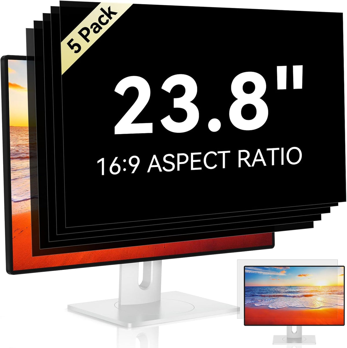 [5-Pack] 23.8 Inch Computer Privacy Screen for 16:9 Widescreen Monitor, Anti Glare Anti-UV Eye Protection Desktop PC LED Monitor Filter, Removable Anti-Scratch Screen Film 23in