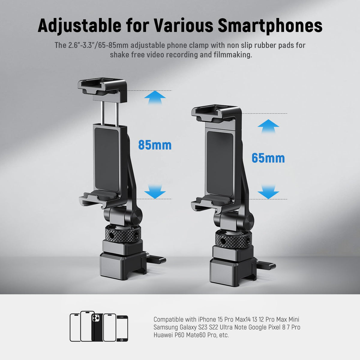 NEEWER Metal Phone Tripod Mount with Cold Shoe NATO Clamp Compatible with DJI RS5 RS4 RS3 Pro RS2 RSC2 Gimbal Stabilizer, 180° Tilt Phone Clip Holder