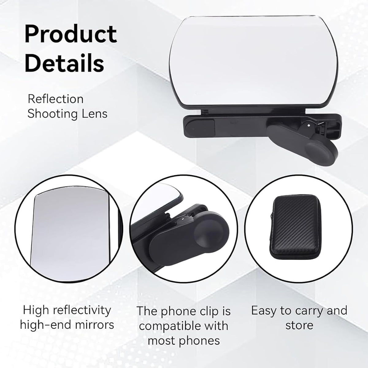 Mirror Effect Lens - Capture Stunning Reflections Instantly, Mirror for Phone to Use Back, Smartphone Camera Mirror Reflection Clip Kit, Reflection Mirror for Outdoor Travel Photography (Black+White)
