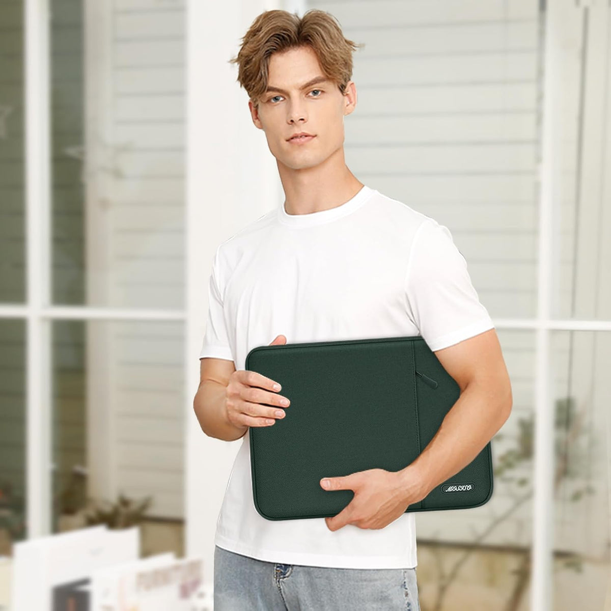 MOSISO Laptop Case 12.3 inch, 11.6-12.3 inch Laptop Sleeve Compatible with MacBook Air 11.6, Acer HP Dell Lenovo Samsung, Surface Pro, Polyester Vertical Computer Sleeve Bag with Pocket,Midnight Green