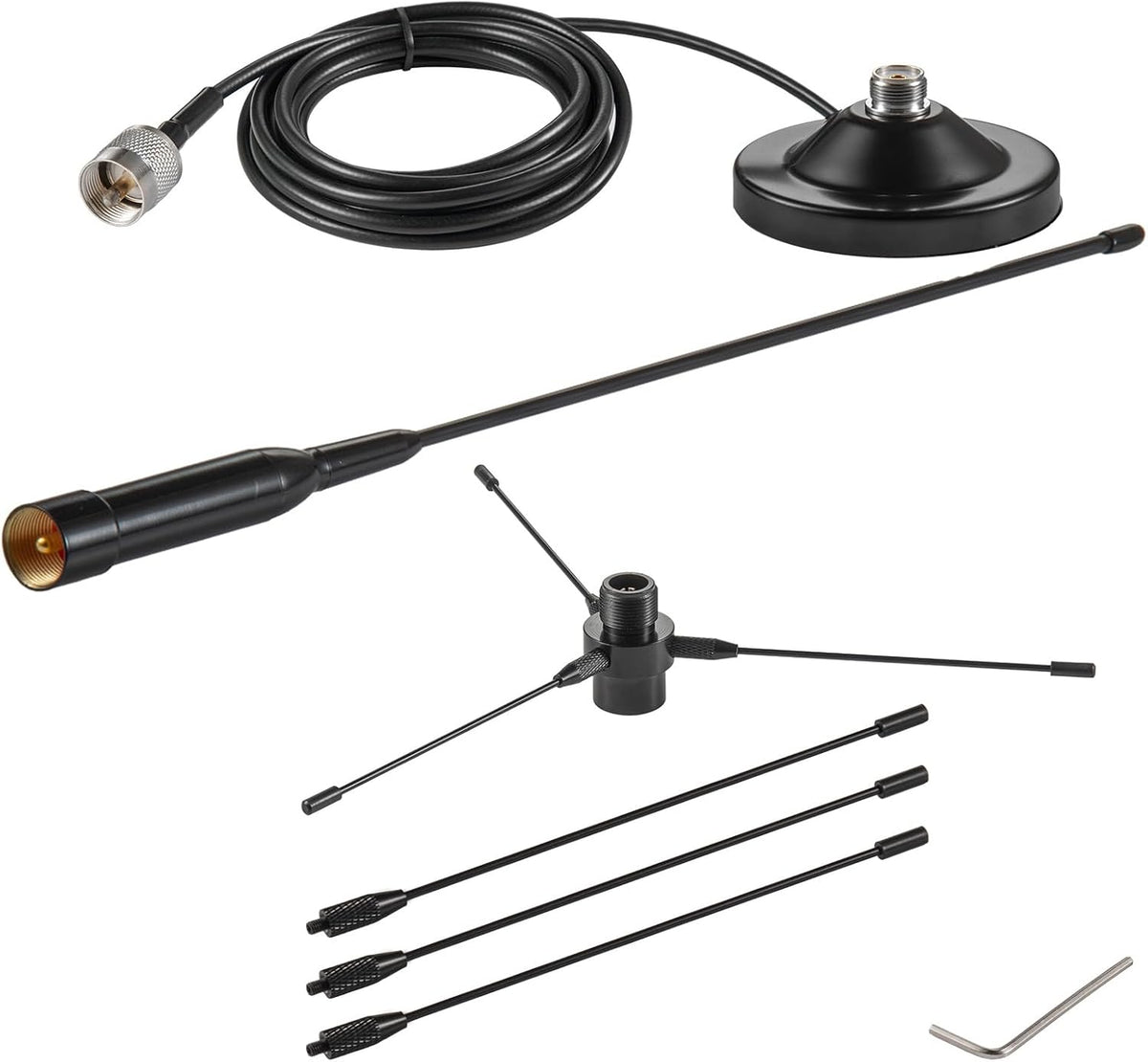eifagur 136-174MHz 400-470MHz PL259 UHF VHF Dual Band Magnetic Base Mount Soft Whip Antenna with Ground Plane Kit