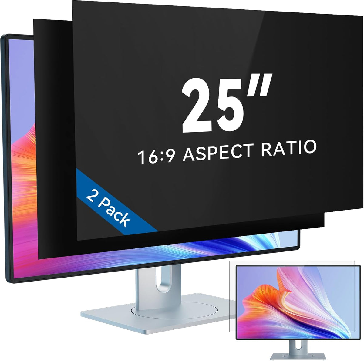 IPROKKO [2-Pack] 25 Inch Computer Privacy Screen Filter for 16:9 Widescreen Monitor, Removable 25in Anti Blue Light Glare Privacy Shield, Anti Spy Security Protector for Hp Dell Asus Acer Samsung
