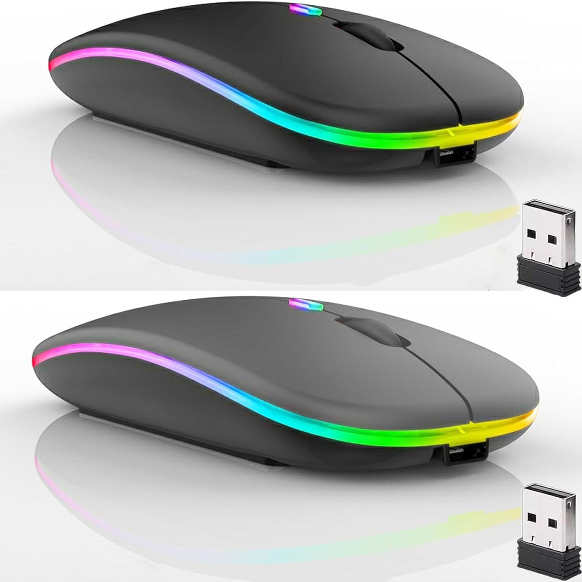 Guiheng 2 Pack Mouse,Portable(BT5.2+USB Wireless Bluetooth Mouse,LED Dual Mode Rechargeable Silent Slim Laptop