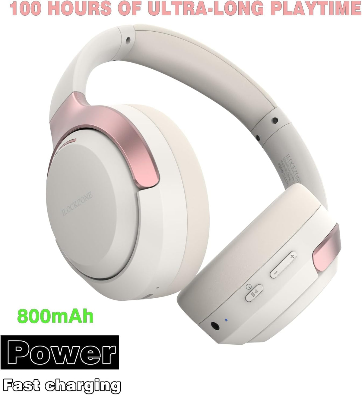 LC30Pro Hybrid Active Noise Cancelling Headphones, 100H Playtime Bluetooth Headphones, HiFi Audio Wireless Headphone with 3 EQ Modes, Low Latency & Foldable Design (Beige White)
