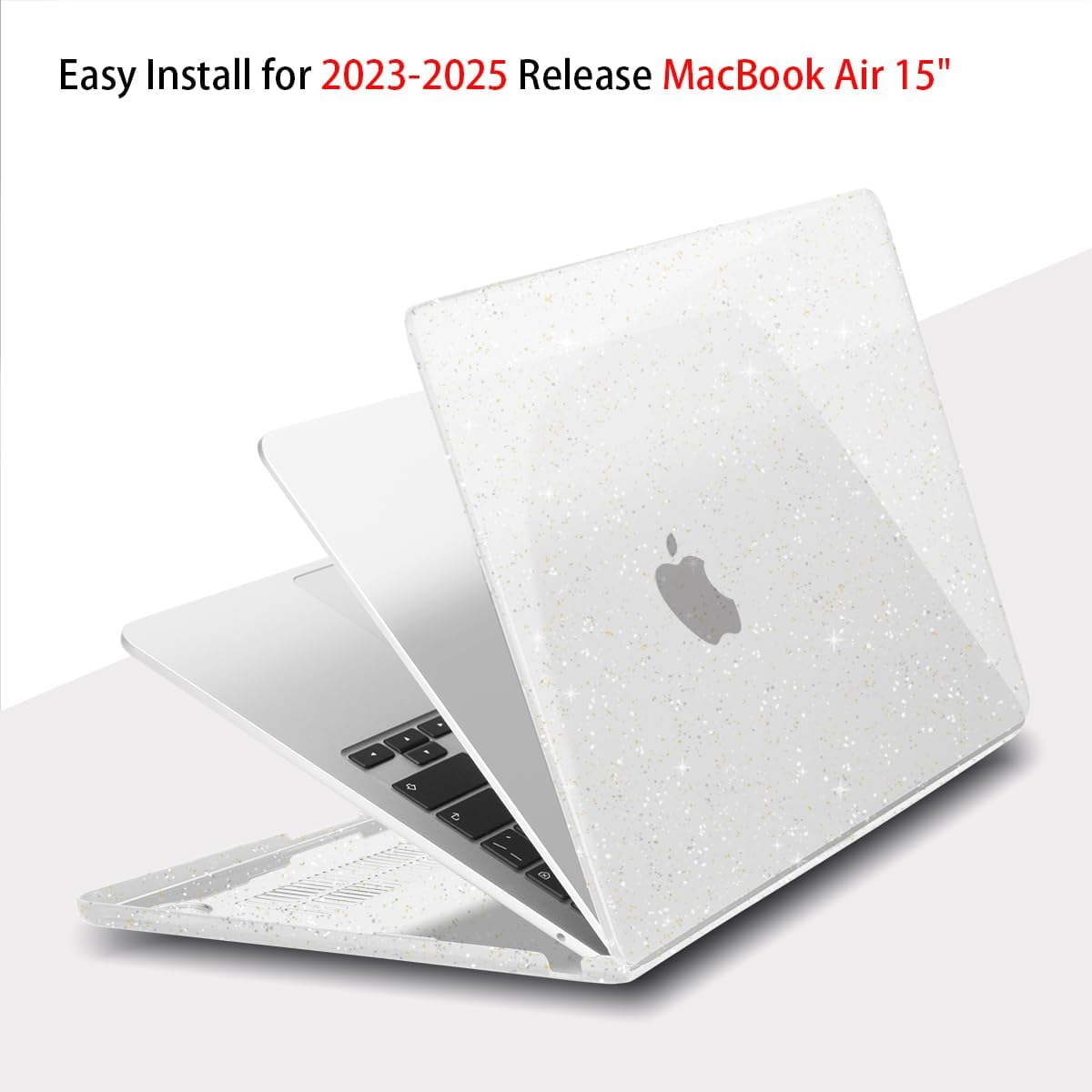 Teryeefi Compatible with MacBook Air 15 inch Case M4 M3 M2 Chip 2025 2024 2023 Release A3241 A3114 A2941 Model with Keyboard Cover + Type C Adapter for Air 15.3 Transparent Case, Glitter Clear
