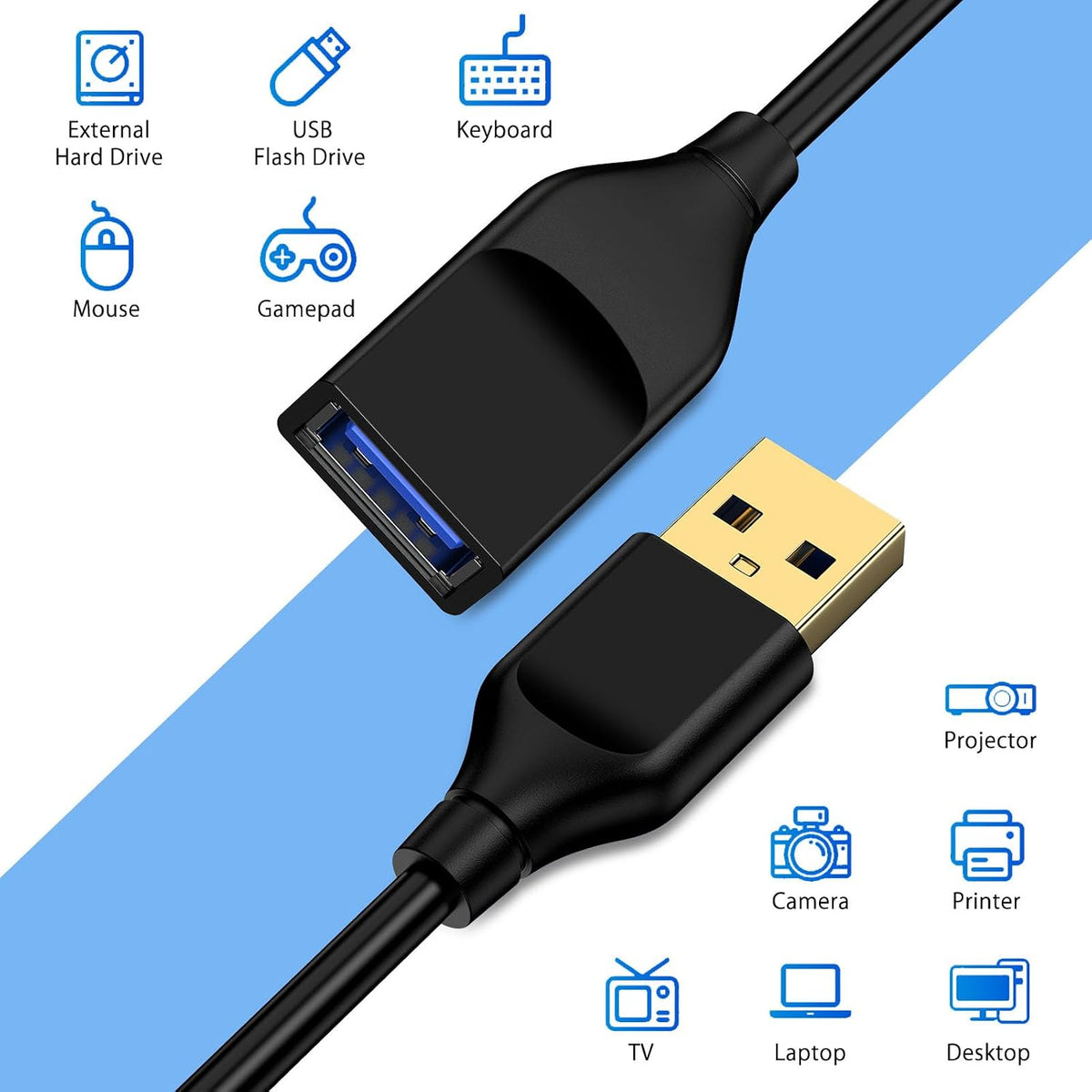 6FT Hub/Headset,High USB3.0 USB Extension Cable USB Male to Female Extender Cord for Keyboard/Mouse/Flash