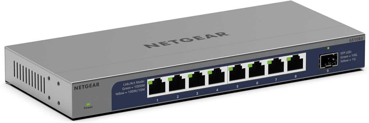 NETGEAR 8-Port 1G/10G Gigabit Ethernet Unmanaged Switch (GS108X) - with 1 x 10G SFP+, Desktop or Wall-Mount, Limited Lifetime Protection