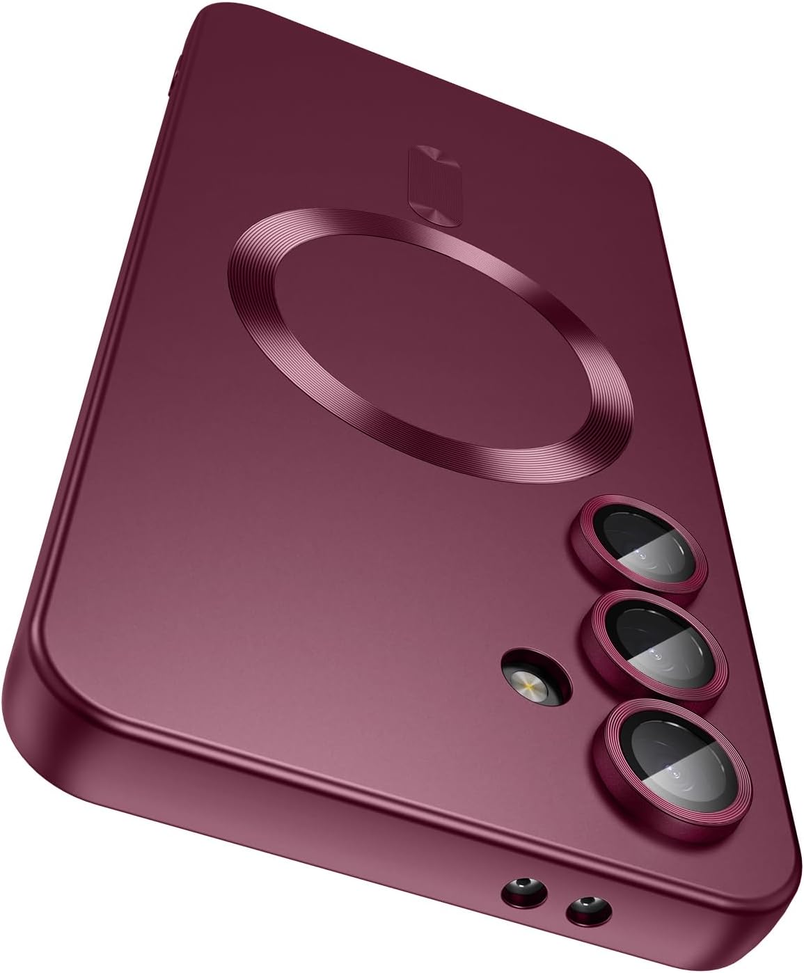 Magnetic for Samsung Galaxy S24 FE Case [Compatible with MagSafe][Built-in Camera Lens Protector] Slim Soft Silicone Bumper Shockproof Metallic Luster Phone Cover (Burgundy)