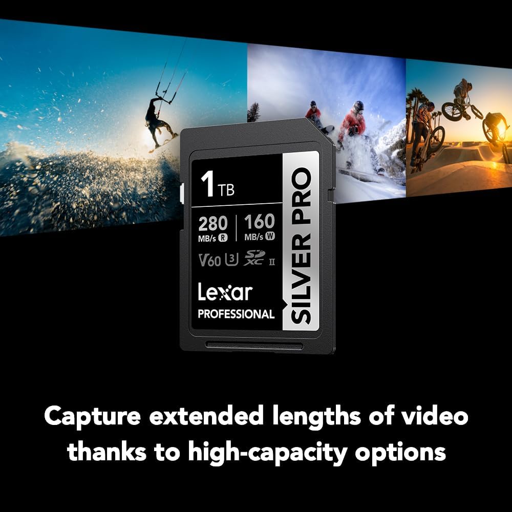 Lexar 1TB Professional Silver PRO SD Card, UHS-II, C10, U3, V60, Full HD, 4K, Up To 280MB/s Read SDXC Memory Card, For Professional Photographer, Videographer, Enthusiast (LSDSIPR001T-BNNNG)