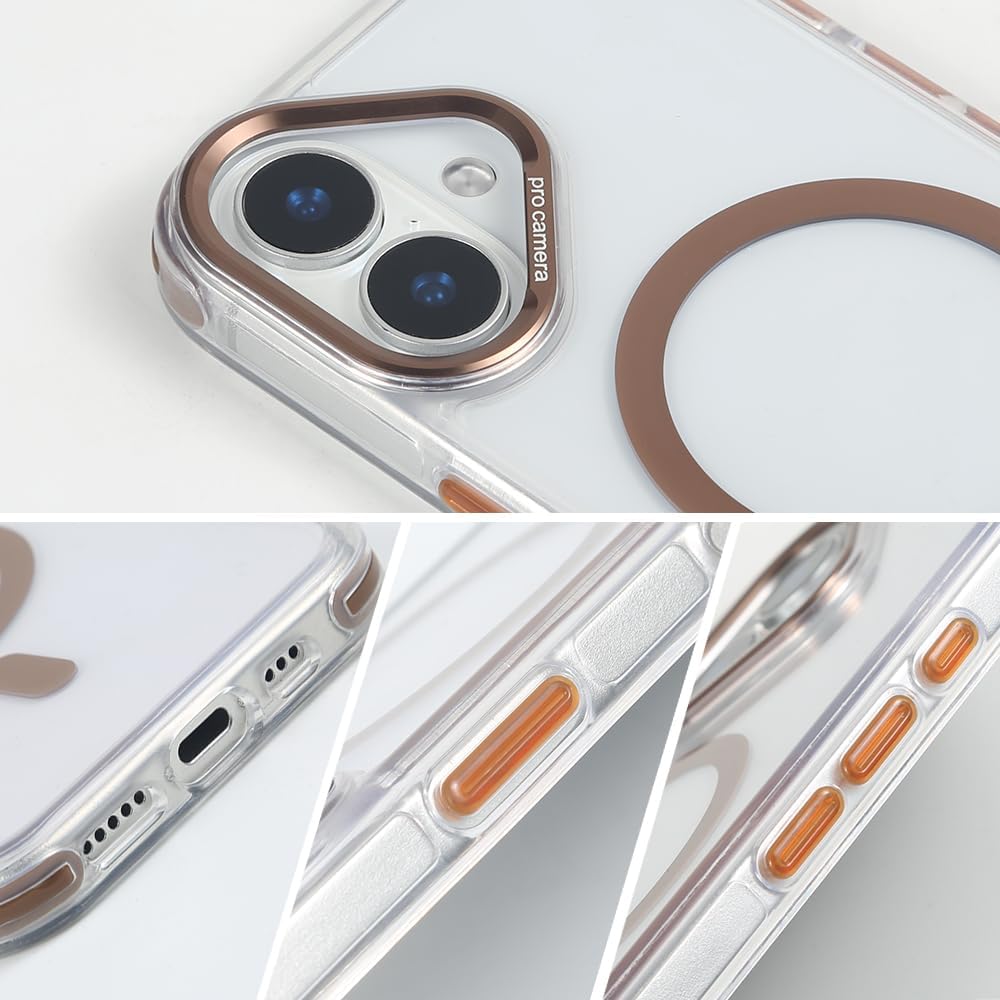 for iPhone 16 Case with 62.99 inch Lanyard, Classic Clear&Brown Magnetic Phone Case, Drop&Shockproof Protection Cases, Phone Lanyard for Around The Neck, Compatible with Magnet Accessory