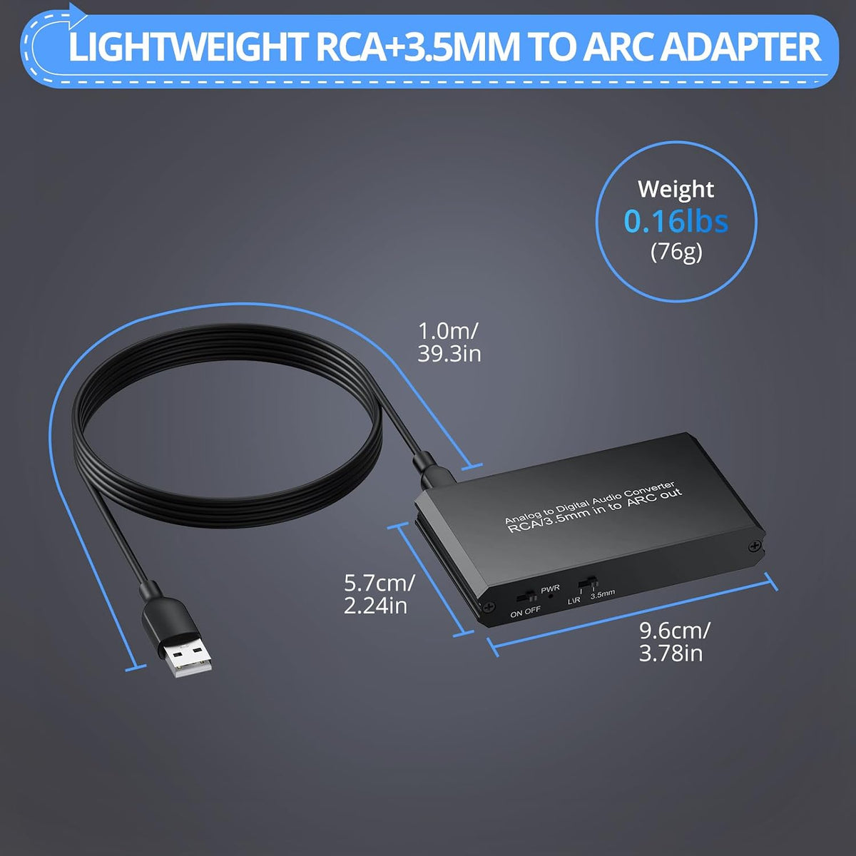 CAMWAY 3.5mm TV,Computer,MP3 Analog to Digital Audio Converter - to ARC, RCA to ARC for Old Player,Projector