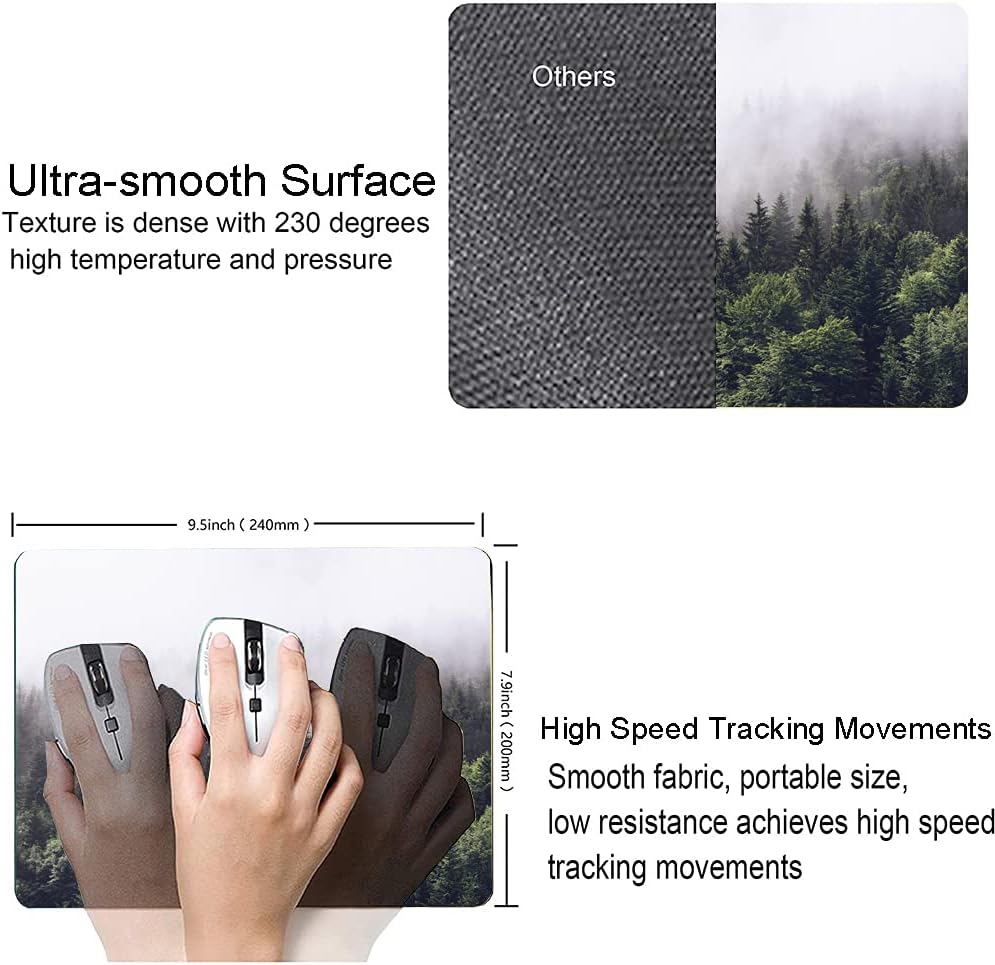 Misty Forest Mouse Pad, Natural Landscape Mouse Pad Custom Design, Square Waterproof Mouse Pad Non-Slip Rubber Base MousePads for Office Laptop, 9.5x7.9x0.12 in Inch