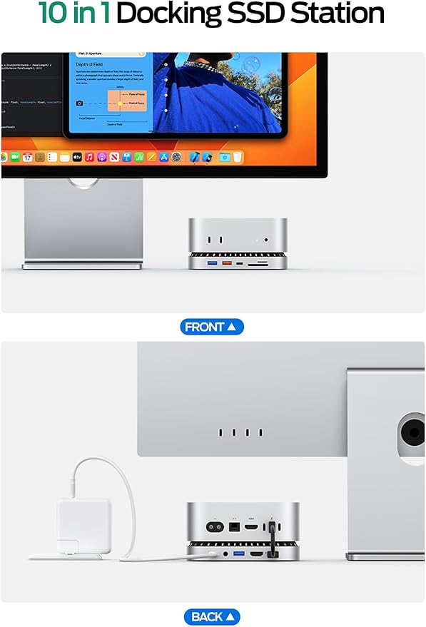 MOVE SPEED mini M4 Dock Enclosure 10 in 1 Aluminum Stand Hub 10Gbps USB-C/A 4K60Hz HDMI SD/TF Reader Space-Saving Vertical Design
