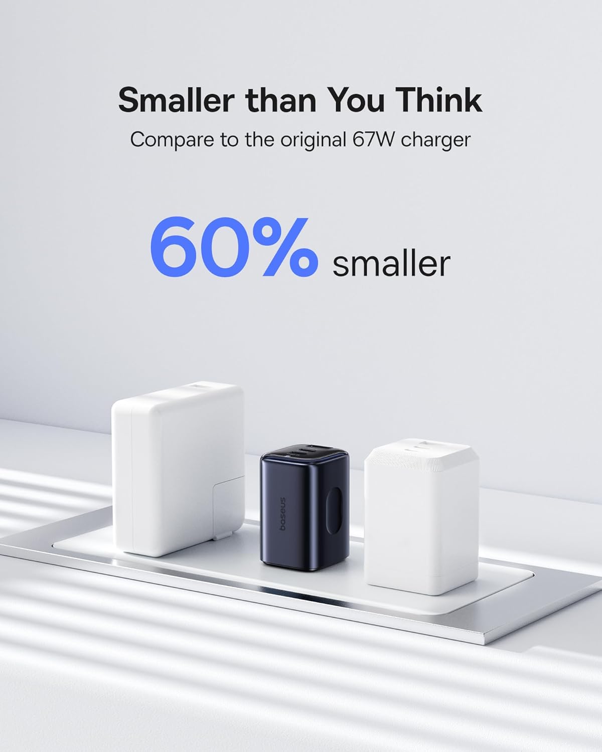 Baseus PICOGO 67W USB C Charger, 3 Port Fast Charging Block with Foldable Plug, PD/PPS for MacBook Air/Pro, iPhone 16/15 Series, Galaxy S25/24, Airpods 4 & More