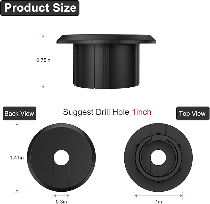 Sactulaz Wall Bushing Grommet for Starlink Dishy Router Ethernet adapter Cable, Starlink Cable Routing Kit Feed-Through for 1 inch Wall Hole and Furnitures Wire Hole (Black, 4 Pack)