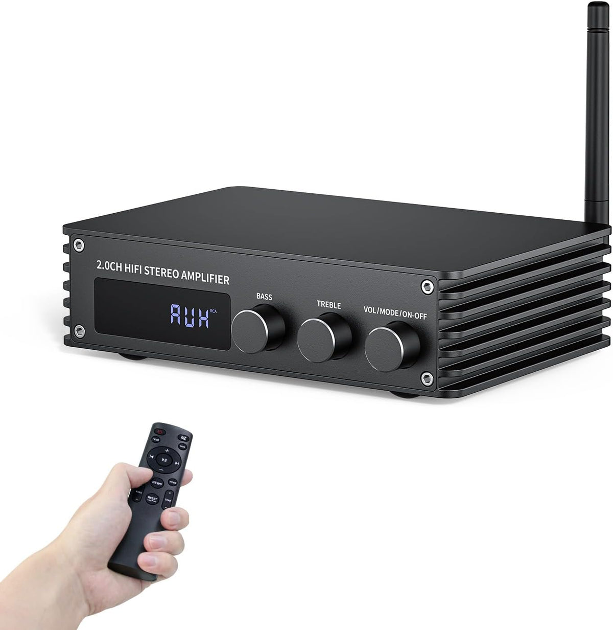 Inwa Bluetooth Audio Stereo Amplifier, 200W Dual Channel Mini Hi-Fi Stereo Receiver, 2.0CH Power Amp w/HDMI(ARC), Opt, Coax, USB, RCA for Home Speakers 100W x 2 with LED Display, Bass/Treble Control