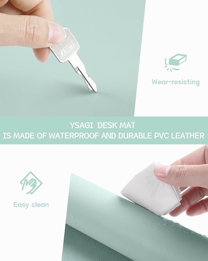 YSAGi Non-Slip Leather Desk Pad, Waterproof Laptop Computer Desk Keyboard Mat, Table Protector Blotter Mat, Large Mouse Pad for Office/Work/Home/Decor(Mint Green, 31.5" x 15.7")