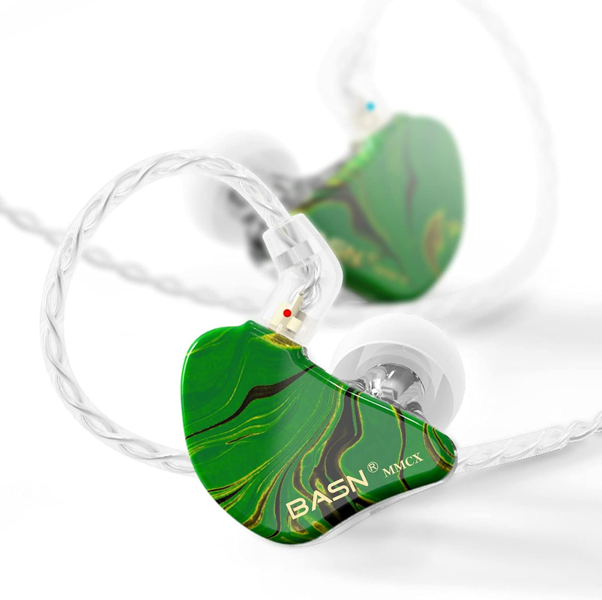 BASN MMCX in-Ear Monitors with Sound Isolation, Triple Driver Musicians HiFi Stereo IEMs Headphones with Upgraded Detachable Cables (Forest Green)