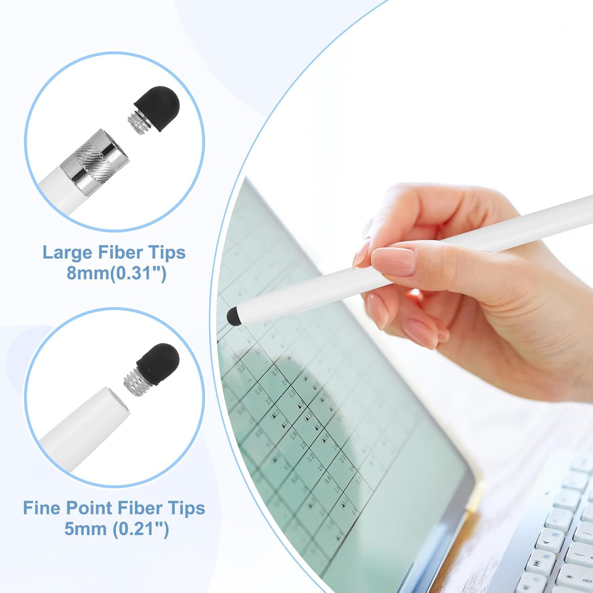 PATIKIL 5 Pcs Stylus Pens for Touch Screens, 2 in 1 High Sensitivity Universal Pen Capacitive Stylus for Phone Tablets Laptop Touch Screen Devices, White