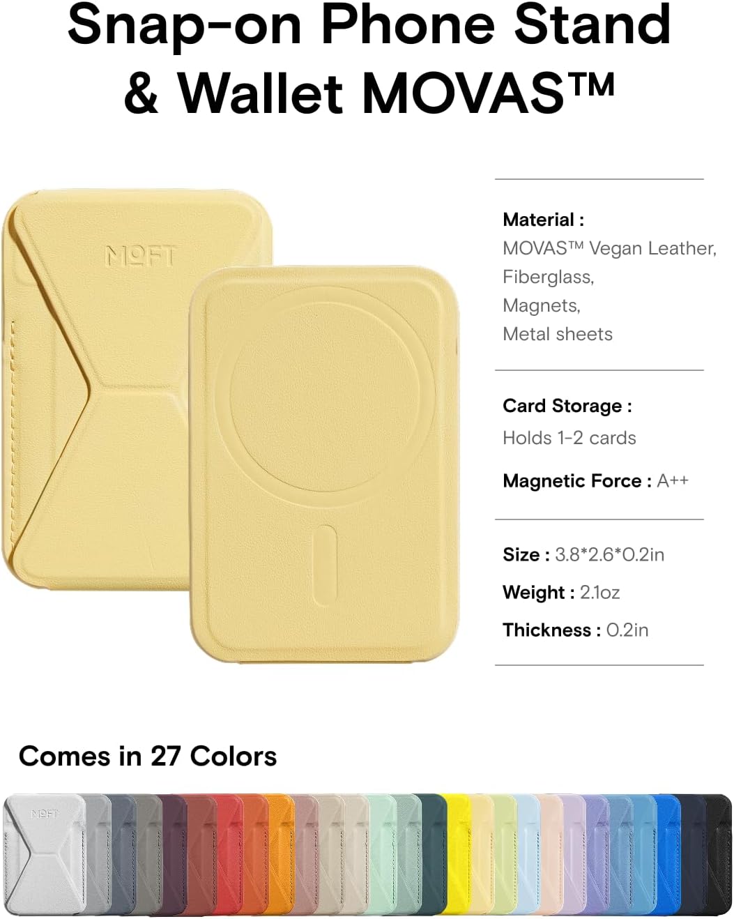 MOFT Magnetic Wallet Stand Compatible with iPhone 16/15/14/13/12 Series, Angle Adjustment & Magsafe Compatible MOVAS Phone Stand, Panna Cotta