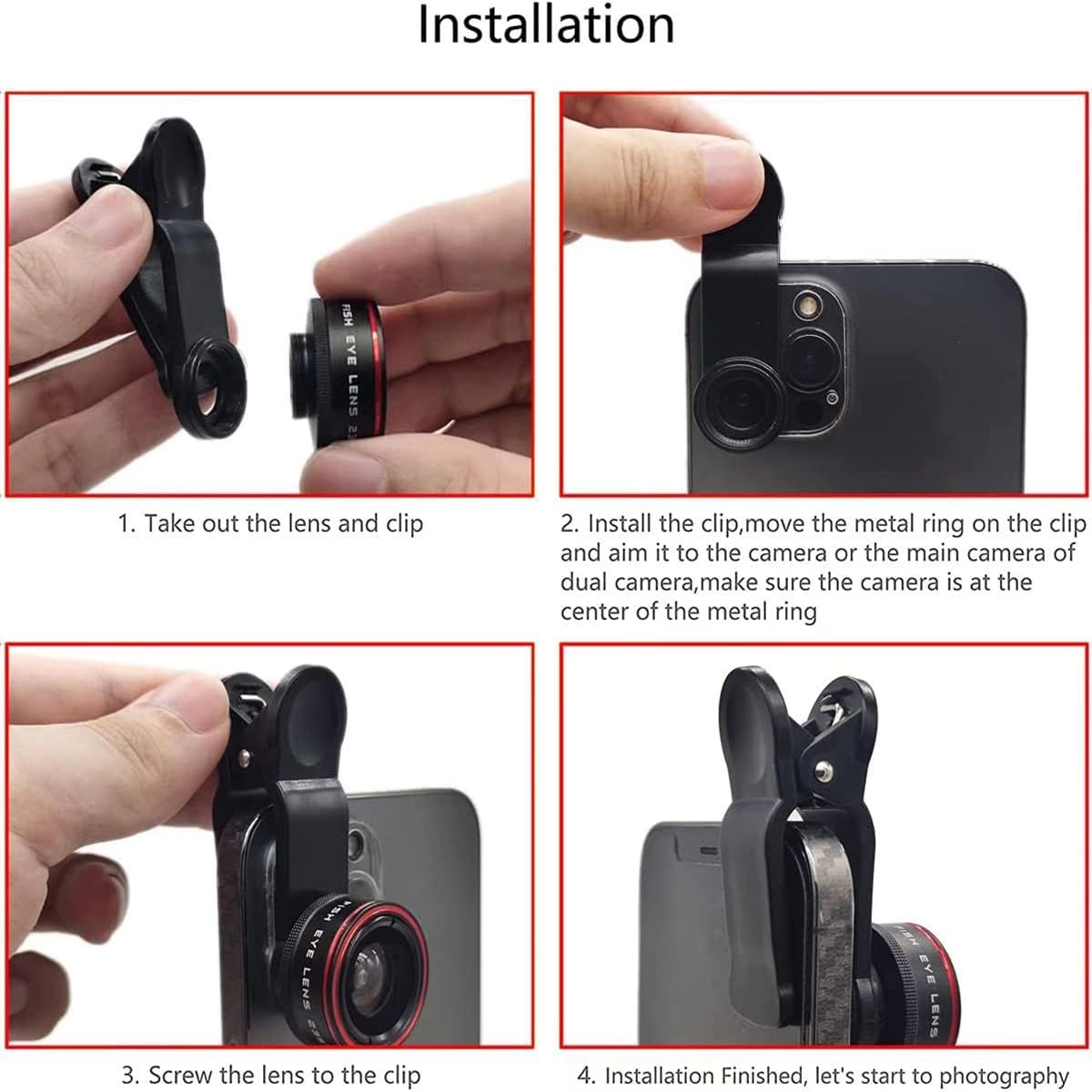 Phone Camera Lens, Clip on Cell HD Phone Fisheye Lens kit, 235° Fisheye Lens ，for Most iPhone Android Samsung Phones and Smartphones