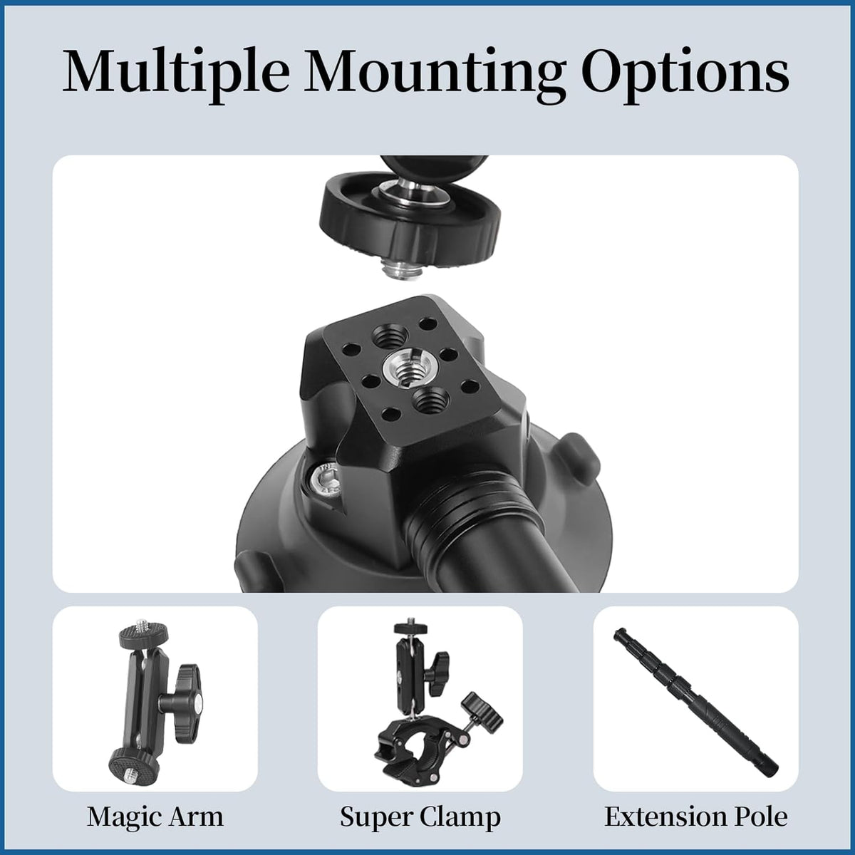 FIFIELD 3inch Suction Cup Camera Mount with Ball Head Magic Arm, 1/4" ARRI Holes, Quick Release Car Mount with Phone Holder & Action Camera Adapter Compatible with DJI OSMO Pocket 3 Insta360 iPhone