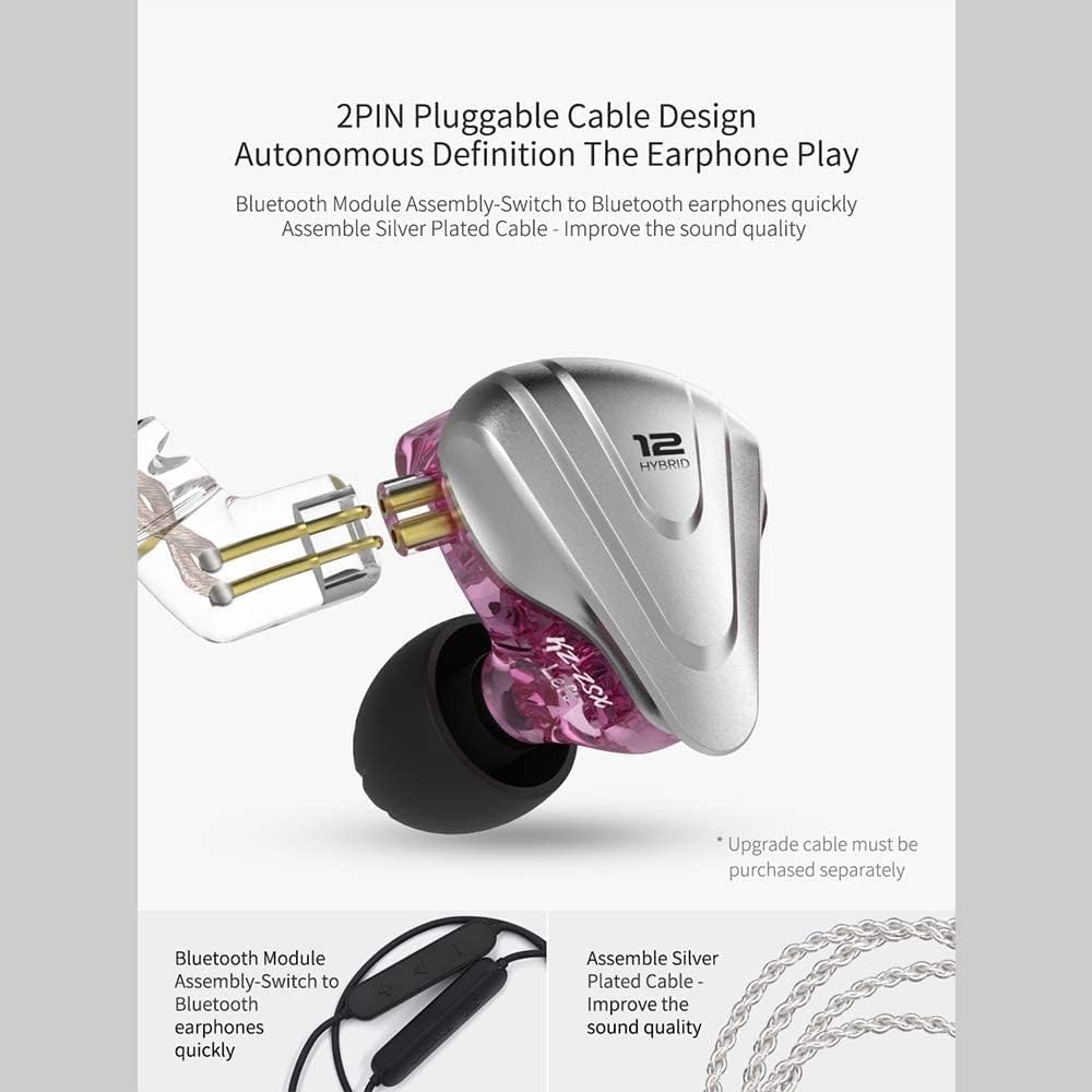 KZ ZSX in Ear Headphone Monitor,Hybrid HiFi Earphone with 5BA 1DD 6 Drivers,KZ Earbuds with Detachable 2 Pin Cable for Church Band Musician Singer(with Mic,Purple)
