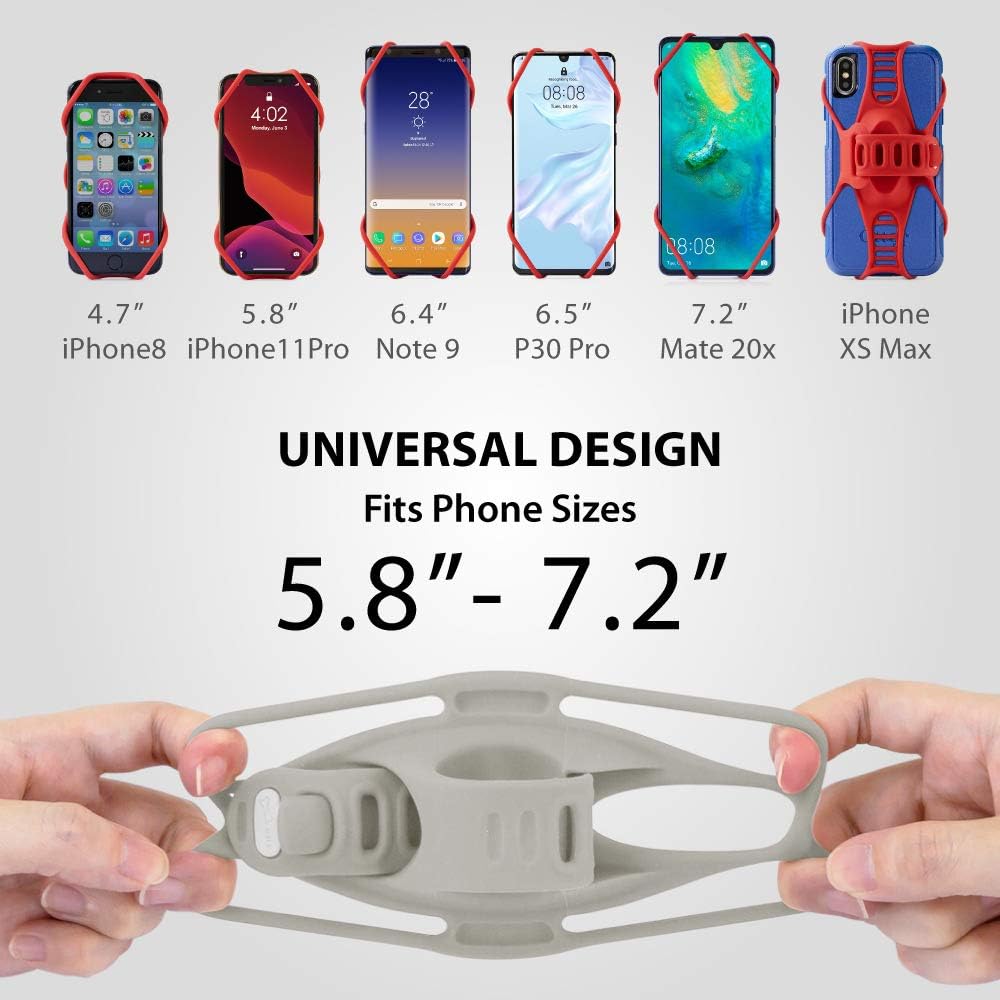 BONE Bike Tie 3, Bike Cell Phone Mount for Handlebar, Scratch-Free Silicone Holder with Anti-Slip Design, Universal Cycling Phone Holder Compatible with Most Smartphones (Gray - Handlebar)