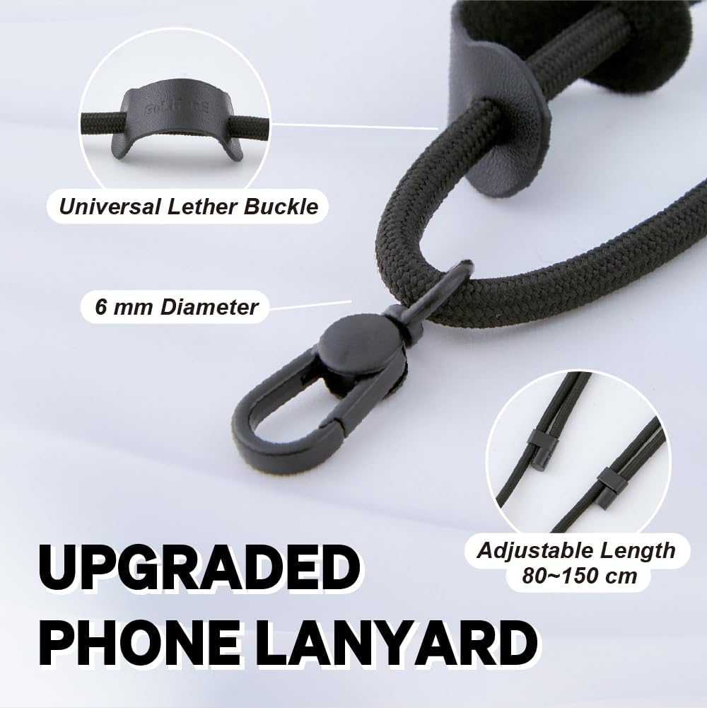 Universal Phone Lanyard, Anti-Theft Crossbody Strap for iPhone 16 Pro Max and Most Smartphones, Adjustable Cell Phone Neck Holder w/ 2 Non-Adhesive Tether Tabs for Men and Women, Black/Black