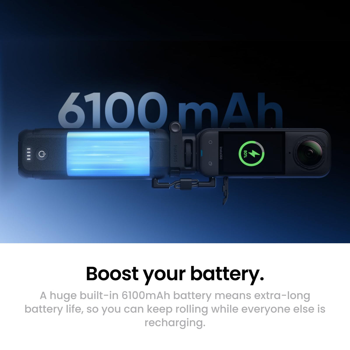 Insta360 FOMO Power Handle with 6100mAh Battery, Mini Remote, Foldable Quadpod, Pre-Recording Support for X5, X4, X3, X4 Air, Travel Vlogging, Outdoor