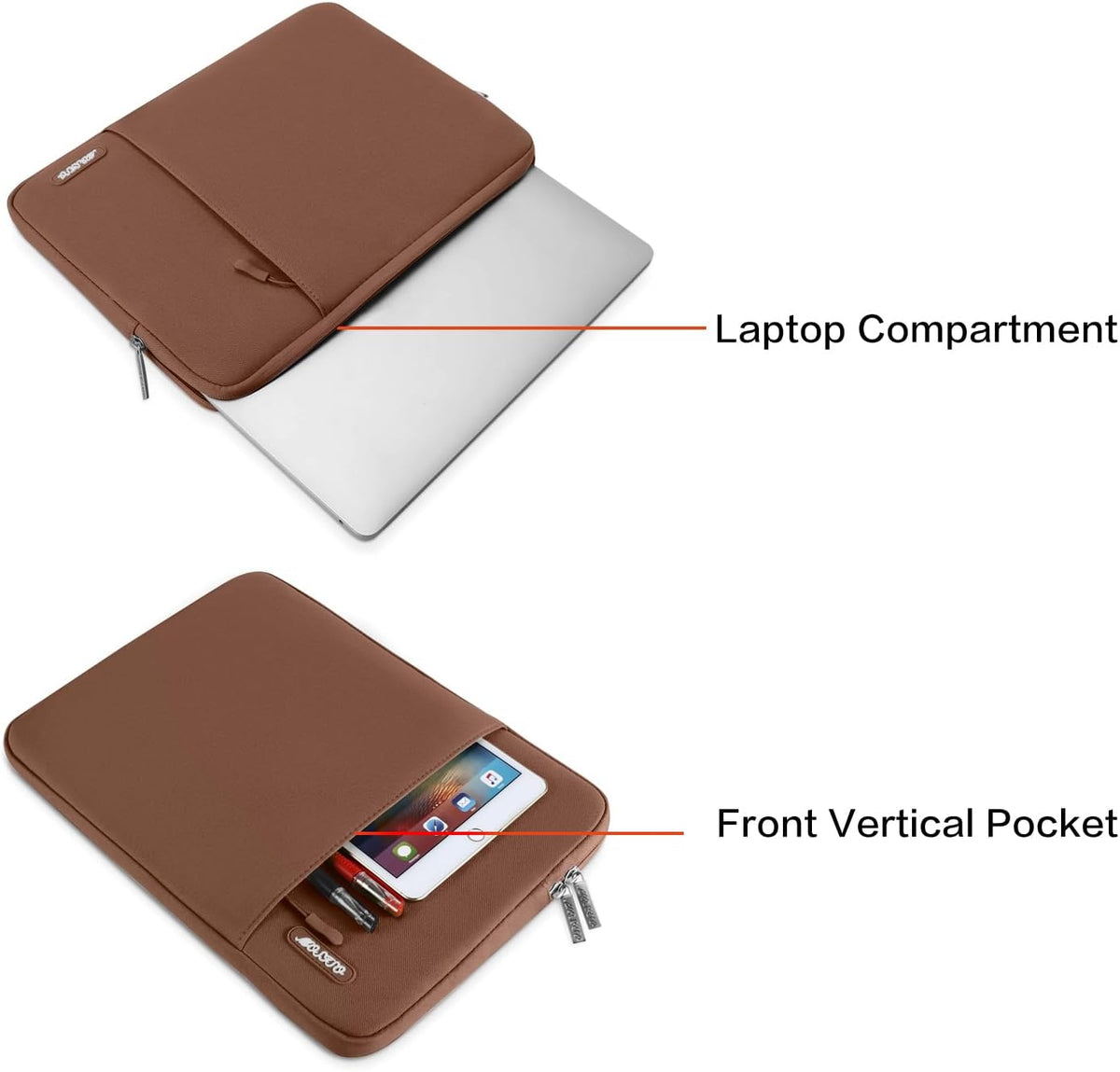 MOSISO Laptop Case 14 inch, 14 inch Laptop Sleeve Compatible with HP Lenovo Dell ASUS Acer, HP Stream, Dell Latitude, Lenovo IdeaPad, Polyester Vertical Computer Sleeve Bag with Pocket, Caramel Brown