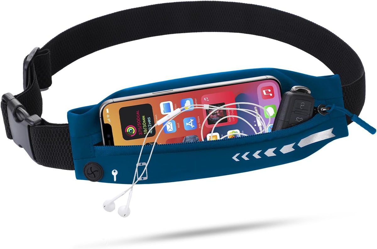 USHAKE Slim Running Belt for Women Men-Runners Phone Holder Fanny Pack, Adjustable, Bounce Free Waist Pouch bag for Workout, Money Belt, Run Gear Accessories Navy Blue