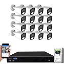 GW Security 16 Channel 12MP NVR 4K Security Camera System with 16 x 8MP PoE Spotlight Color Night Vision Outdoor/Indoor Microphone Bullet Cameras