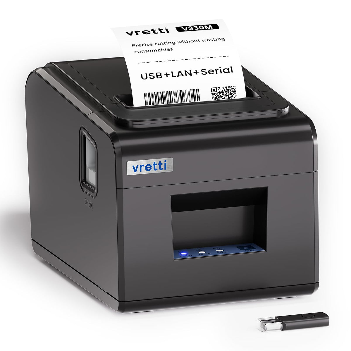 vretti Thermal Receipt Printer, 3'1/8 80mm Direct Thermal Printer with USB Serial LAN Port - Kitchen POS Printer ESC/POS Command Support Cash Drawer