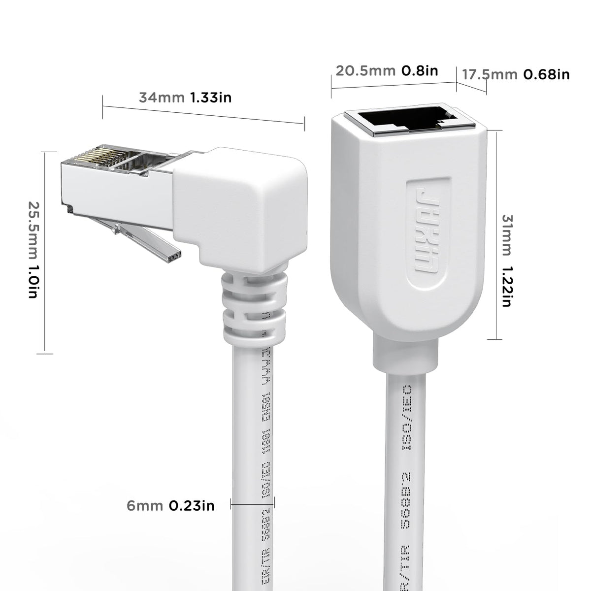 Right Angle Ethernet Extension Cable UPangle 1.5ft-White, 90 Degree CAT6 Ethernet Patch Cable RJ45 LAN Cable Extender Male to Female Connector for Router Modem Smart TV PC Computer Laptop