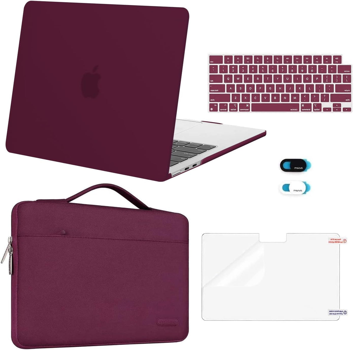 MOSISO Compatible with MacBook Air 13 inch Case 2025 2024 2023 2022 M4 A3240 M3 A3113 M2 A2681, Hard Shell&Sleeve Bag&Keyboard Skin&Webcam Cover&Screen Film for MacBook Air 13.6 inch, Burgundy