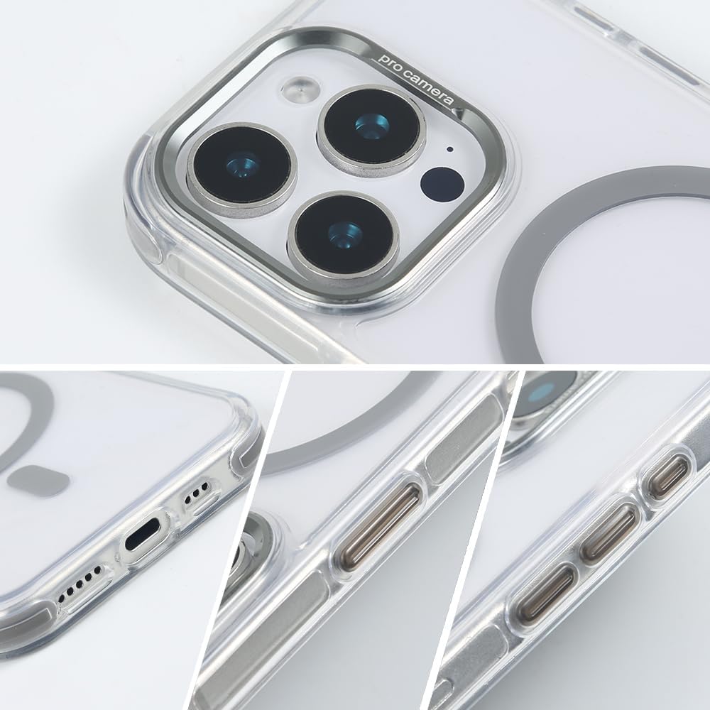 for iPhone 16 Pro Case with 62.99 inch Lanyard, Classic Clear&Gray Magnetic Phone Case, Drop&Shockproof Protection Cases, Phone Lanyard for Around The Neck, Compatible with Magnet Accessory