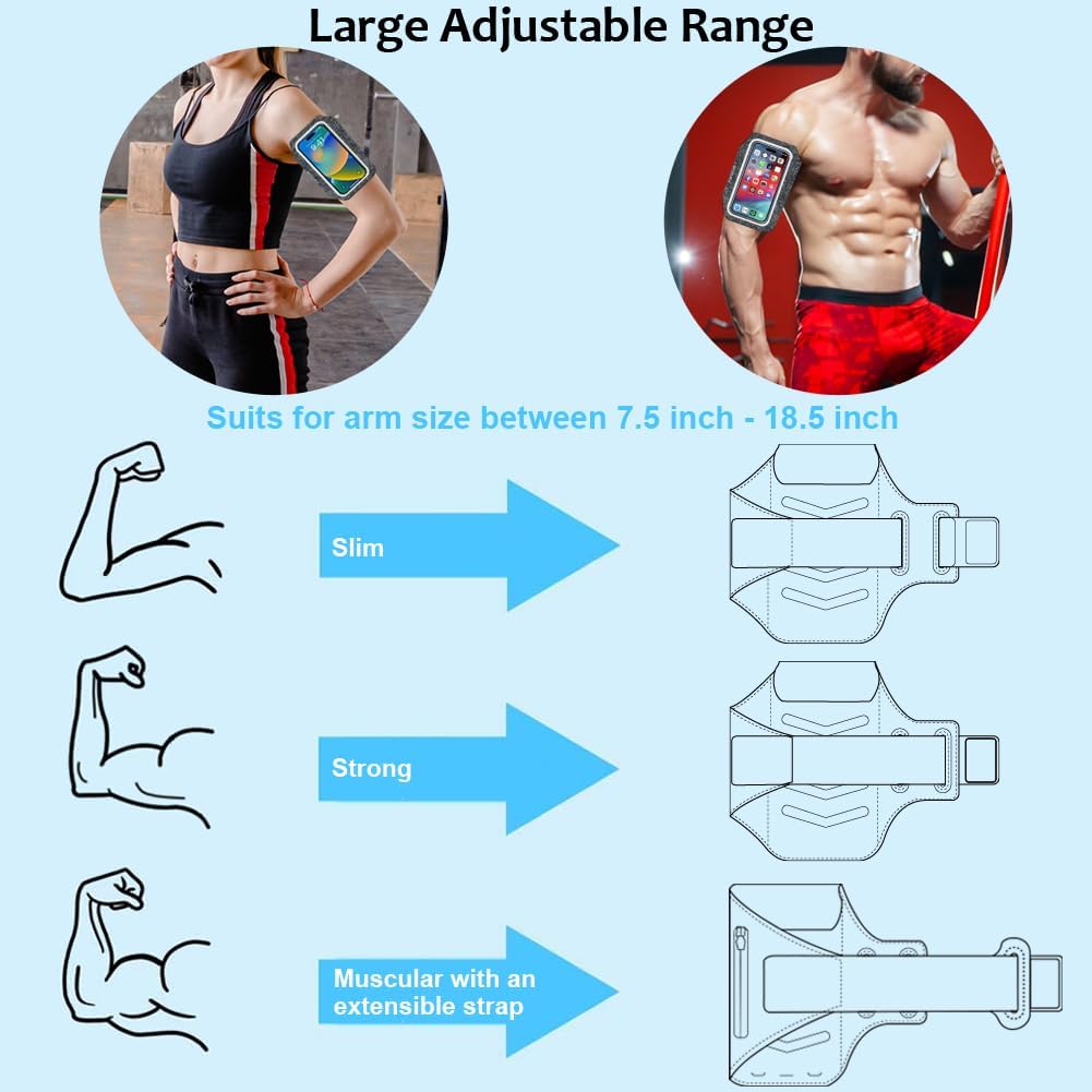 Arm Band for Phone for Running, Phone Holder for Running for iPhone & Samsung Galaxy, Cell Phone Armband Holder for Walking, Gym, Workout, w/Adjustable Strap&Zipper Pocket (Black Heather-S)