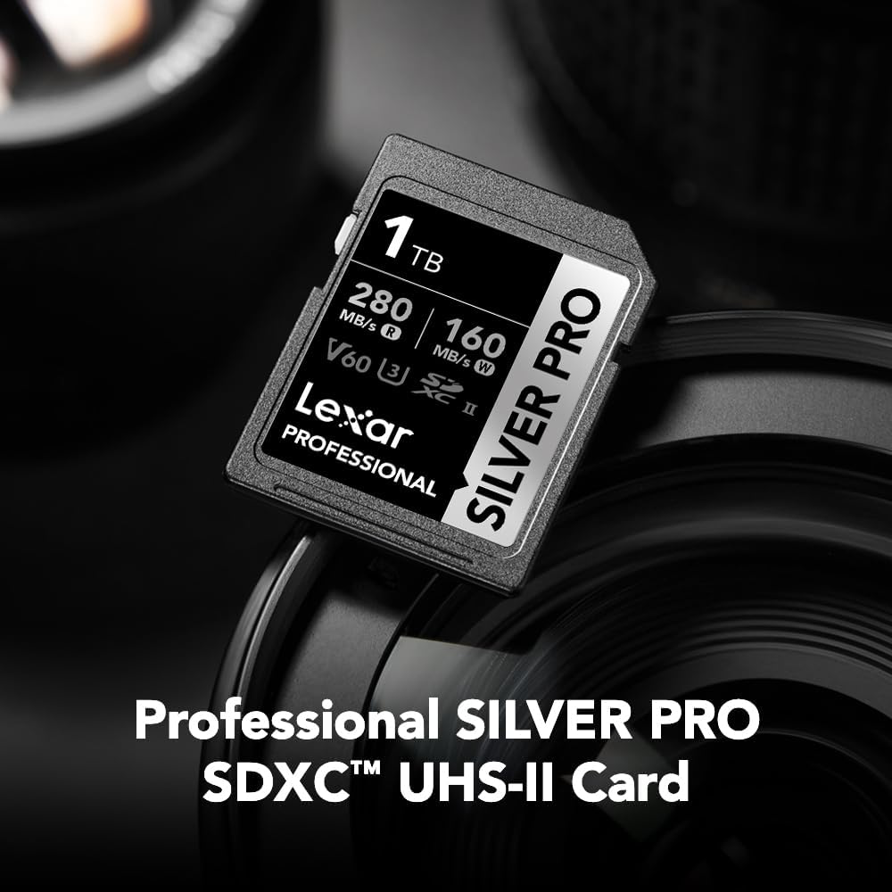 Lexar 1TB Professional Silver PRO SD Card, UHS-II, C10, U3, V60, Full HD, 4K, Up To 280MB/s Read SDXC Memory Card, For Professional Photographer, Videographer, Enthusiast (LSDSIPR001T-BNNNG)