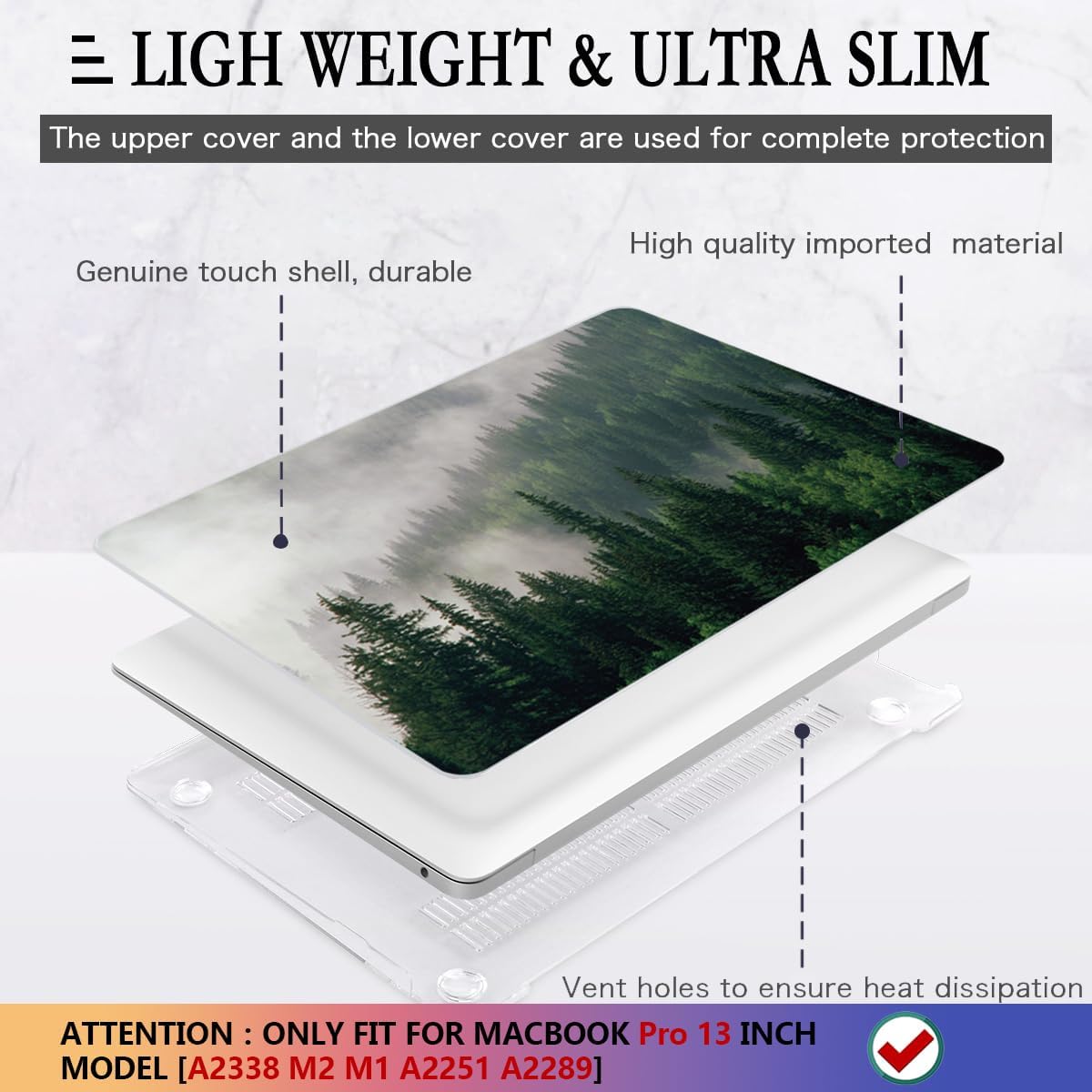 CISSOOK Compatible with MacBook Pro 13 inch Case M2 A2338 with Touch Bar 2023 Release, Forest Hard Shell Case with Keyboard Cover +Screen Protector for Pro 13 2025-2020 A2338 M1 A2251 a2289, Forest