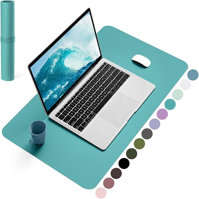 YSAGi Non-Slip Leather Desk Pad, Waterproof Laptop Computer Desk Keyboard Mat, Table Protector Blotter Mat, Large Mouse Pad for Office/Work/Home/Decor(Green Blue, 23.6" x 13.7")