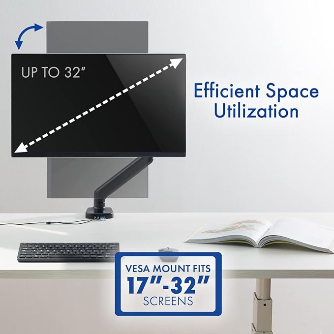 Spring LCD Monitor Arm with USB and Multimedia Ports for: Samsung LC24F390FHNXZA 24-inch Curved LED Gaming Monitor (Super Slim Design) 60Hz Refresh Rate w/AMD FreeSync Game Mode