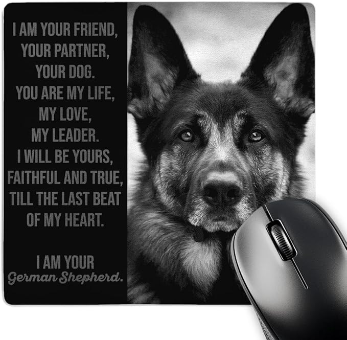 3dRose - Stamp City - Typography - Dogs - Poetry - German Shepherd Dog Poem with Black and White Photograph of a Shepherd - Mouse Pads (mp-337335-1)