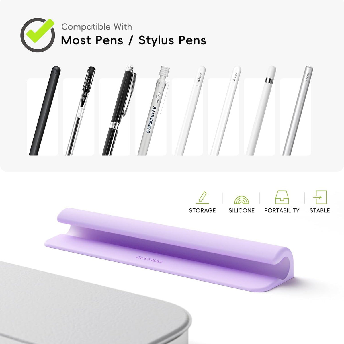 ELETIUO Silicone Pencil Holder Sleeve,Compatible with Apple Pencil (USB-C),Apple Pencil 1st/ 2nd Generation,Strong Adhesive Sticky Attached to iPad Case for Stylus Pens,Purple